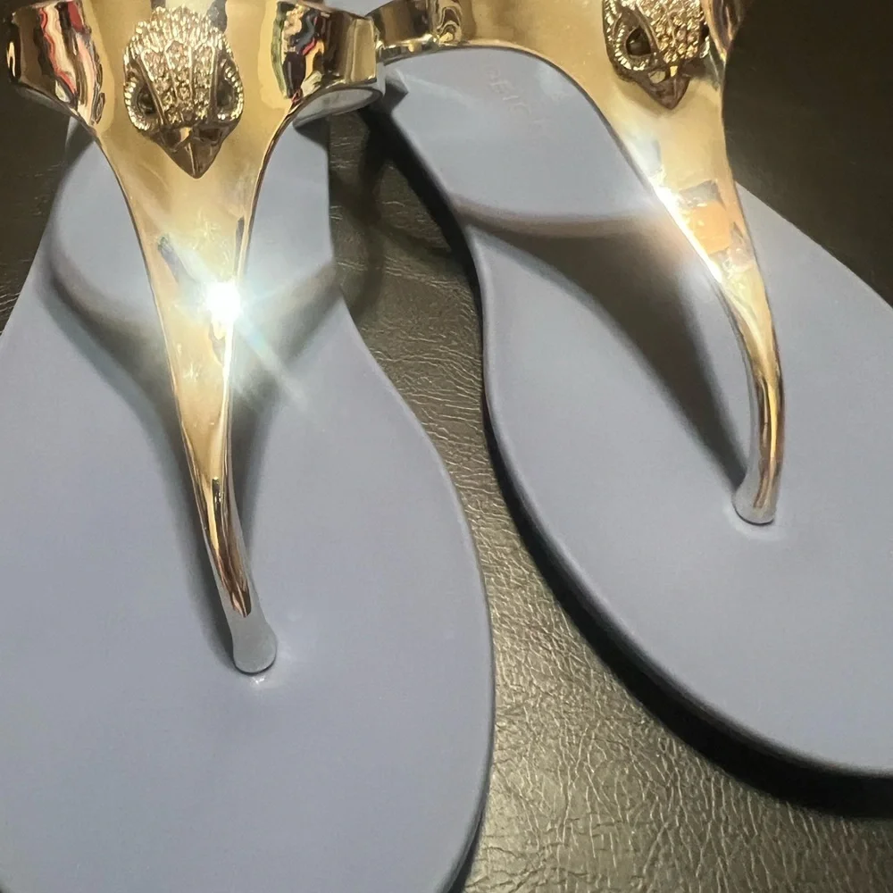 Kurt Geiger London Maddison T-Bar Metallic Silver and Blue Sandals Size 6 NEW - Picture 13 of 14
